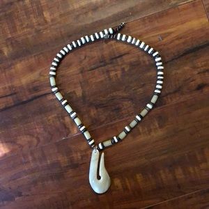 Island Shell Necklace w/ Brown & White Wood Beads